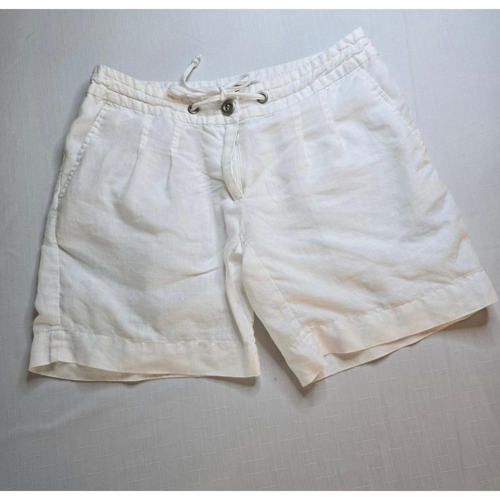 Willi Smith Womens White 100% Linen Drawstring Shorts Size 4 Pleated Summer